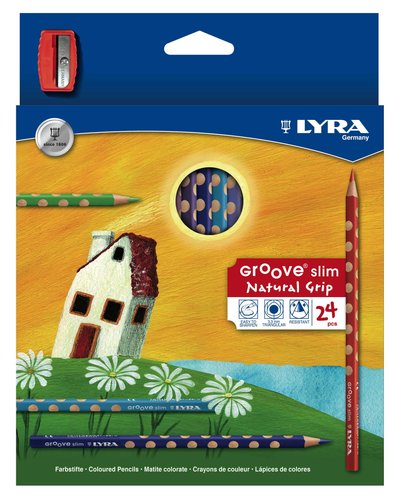Lyra Groove Slim Lápices de Colores Triangulares de 24 Colores con Sacapuntas Lyra Groove Slim Lápices de Colores Triangulares de 24 Colores con Sacapuntas