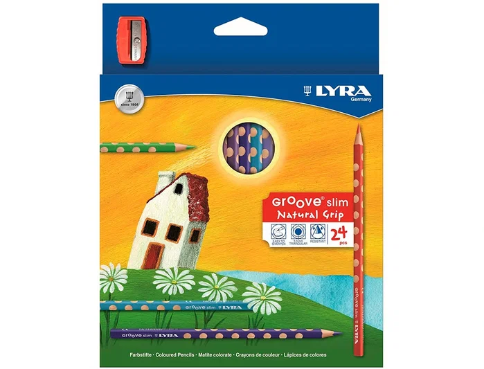 Lyra Groove Slim Lápices de Colores Triangulares de 24 Colores con Sacapuntas Lyra Groove Slim Lápices de Colores Triangulares de 24 Colores con Sacapuntas