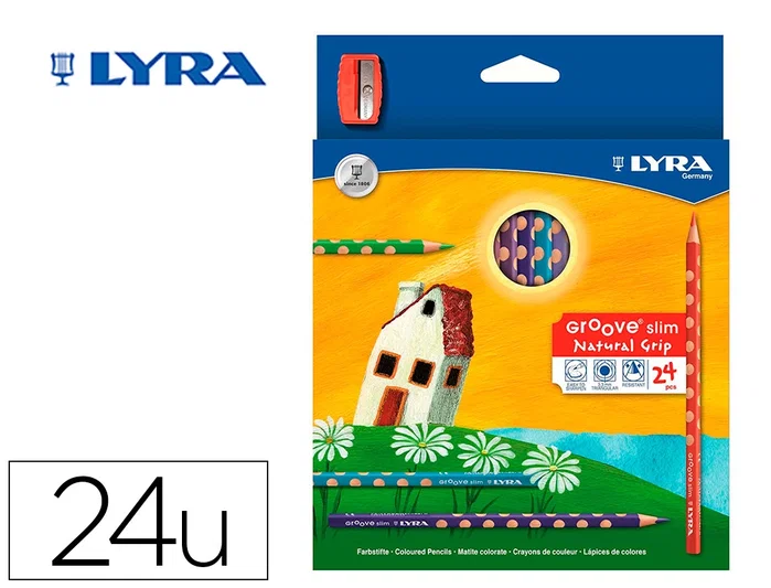 Lyra Groove Slim Lápices de Colores Triangulares de 24 Colores con Sacapuntas Lyra Groove Slim Lápices de Colores Triangulares de 24 Colores con Sacapuntas