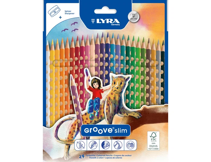 Lyra Groove Slim Lápices de Colores Triangulares de 24 Colores con Sacapuntas Lyra Groove Slim Lápices de Colores Triangulares de 24 Colores con Sacapuntas