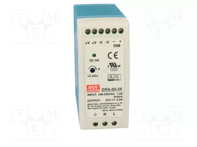 MEAN WELL DRA-60-24 Alimentador de impulso para carril DIN 60W 24VDC