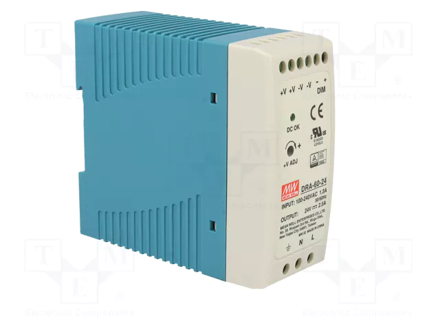MEAN WELL DRA-60-24 Alimentador de impulso para carril DIN 60W 24VDC