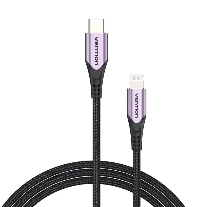 Vention TACVF Cable de Teléfono 1m USB-C Macho a Lightning Macho 480 Mbps para iPhone, Negro y Morado