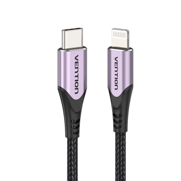 Vention TACVF Cable de Teléfono 1m USB-C Macho a Lightning Macho 480 Mbps para iPhone, Negro y Morado