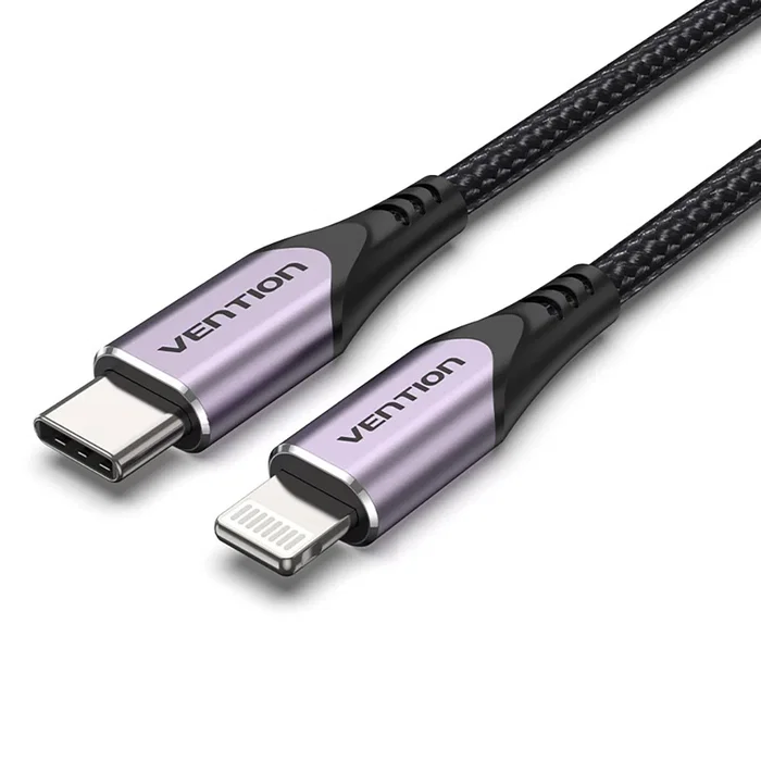 Vention TACVF Cable de Teléfono 1m USB-C Macho a Lightning Macho 480 Mbps para iPhone, Negro y Morado