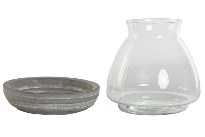 DKD Home Decor Set de 4 Portavelas de Cemento y Cristal Gris Desgastado
