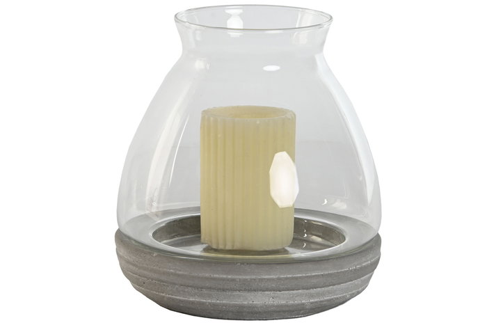 DKD Home Decor Set de 4 Portavelas de Cemento y Cristal Gris Desgastado