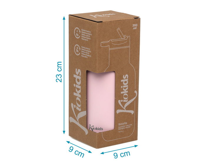 KioKids Botella Térmica Rosa de Acero Inoxidable 350 ml para Bebé, Libre de BPA, Mantiene Frío 9h/Calor 6h