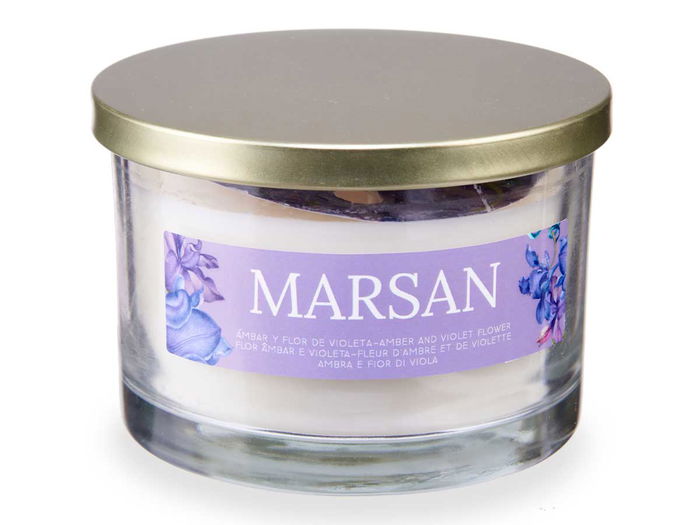 Acorde Vela Vaso con Tapa Dorada Violeta y Ámbar 12.5 x 8.6 x 12.5 cm (Set de 6)