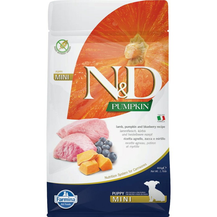 Farmina N&D Puppy Pumpkin Mini Cordero y Arándano 800g Farmina N&D Puppy Pumpkin Mini Cordero y Arándano 800g