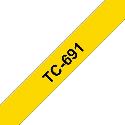 Brother Cinta Laminada TC-691 9mm 7,7m Negro sobre Amarillo