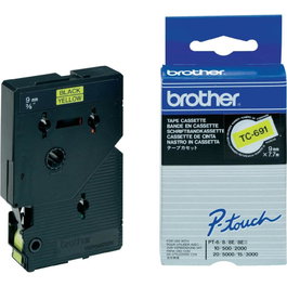 Brother Cinta Laminada TC-691 9mm 7,7m Negro sobre Amarillo