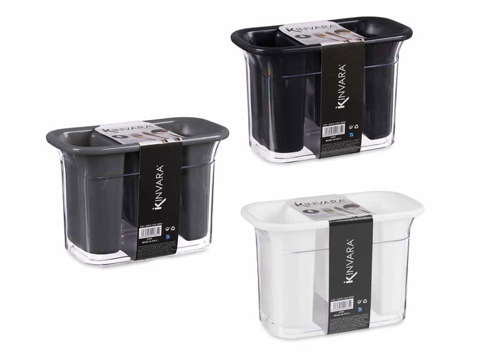 Kinvara Escurrecubiertos Rectangular de Plástico con 2 Compartimentos Oscuro 20.5 x 11 x 14 cm (Set de 12)