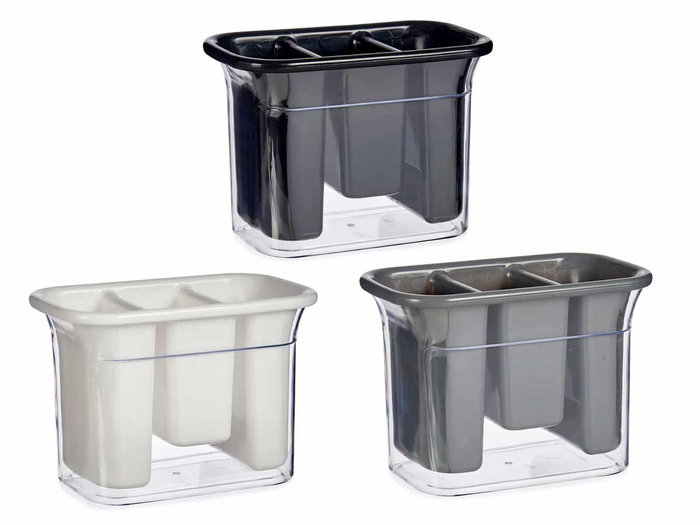 Kinvara Escurrecubiertos Rectangular de Plástico con 2 Compartimentos Oscuro 20.5 x 11 x 14 cm (Set de 12)