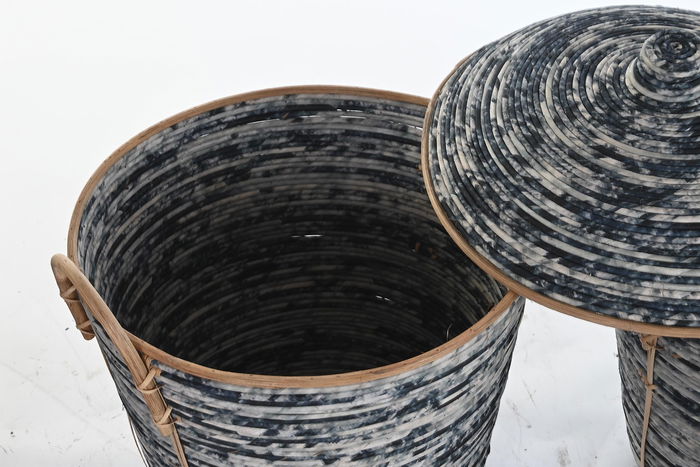 DKD Home Decor Cesta Boho Negro Blanco Ratán Set de 3 51 x 62 x 56 cm