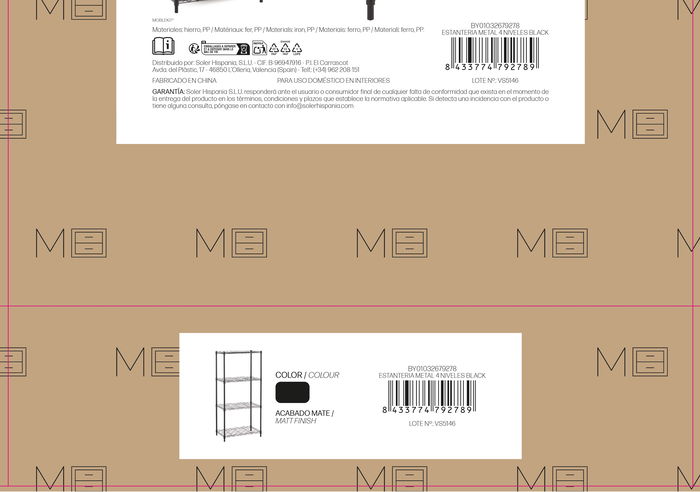 Inde Estantería Metálica Negra de 4 Niveles 56x35x120 cm (2 Unidades)