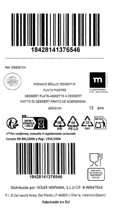 La Mediterranea Plato Postre 20cm Essentia Monaco Brillo La Mediterranea Plato Postre 20cm Essentia Monaco Brillo