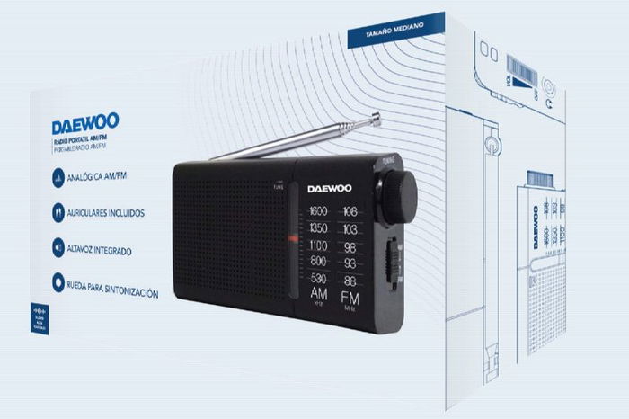 DAEWOO RADIO PORTATIL AM/FM NEGRO CON ALTAVOZ INTEGRADO - INCLUYE AURICULARES