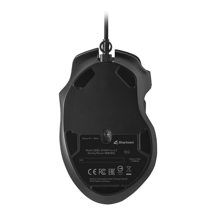 Sharkoon SHARK Force 3 Ratón Gaming Óptico, 12800 DPI, 8 Botones, Cable Trenzado 1.8m, Negro, para Mano Derecha, Ref SHARK Force 3