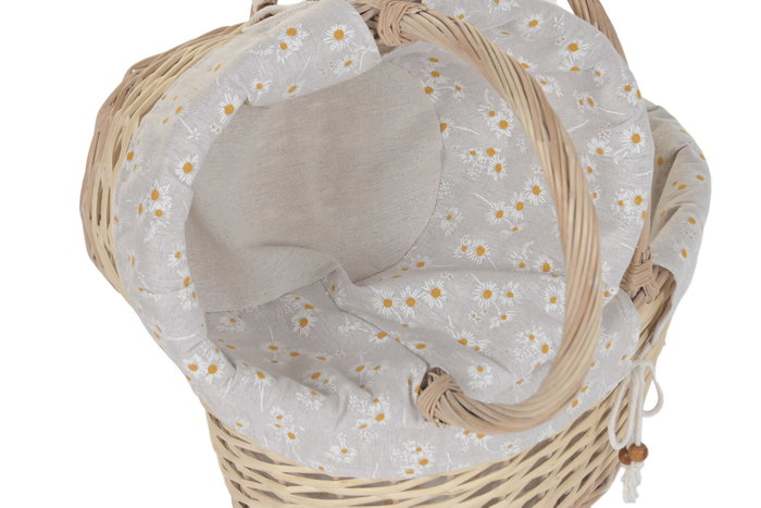 DKD Home Decor Set de 2 Cestas de Mimbre y Algodón con Flores, Natural