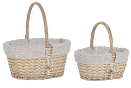DKD Home Decor Set de 2 Cestas de Mimbre y Algodón con Flores, Natural