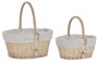DKD Home Decor Set de 2 Cestas de Mimbre y Algodón con Flores, Natural