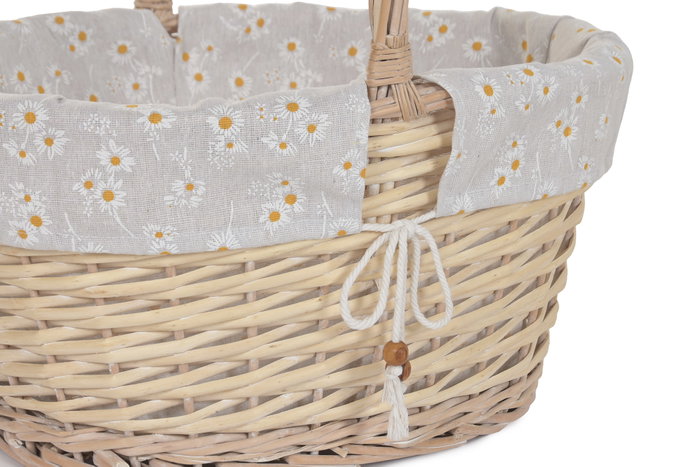 DKD Home Decor Set de 2 Cestas de Mimbre y Algodón con Flores, Natural
