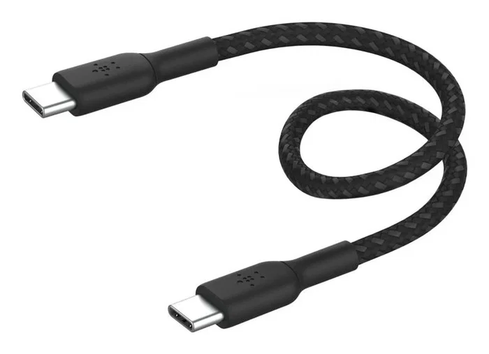 Belkin BoostCharge Cable USB-C a USB-C 2.0 con Power Delivery de 60W, 0.15 m, Trenzado de Nylon, Negro