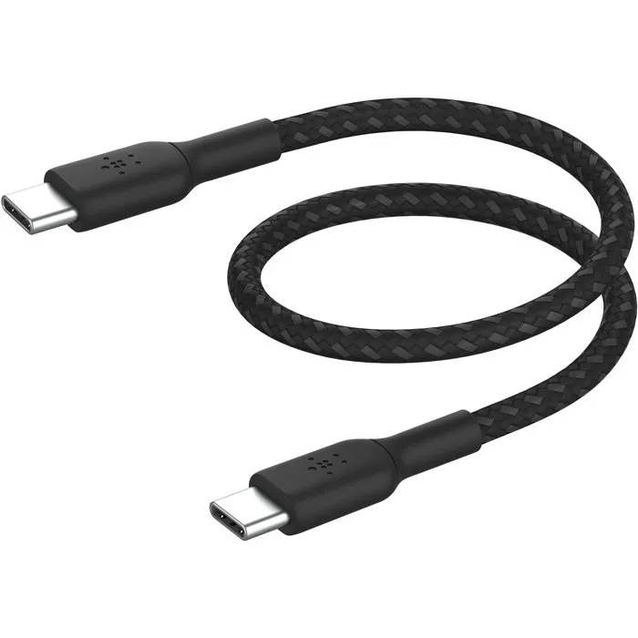 Belkin Cable USB-C a USB-C Trenzado, 0.15 m, Negro, para Carga y Datos, Rígido