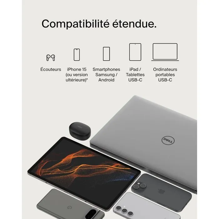 Belkin Cable USB-C a USB-C Trenzado, 0.15 m, Negro, para Carga y Datos, Rígido