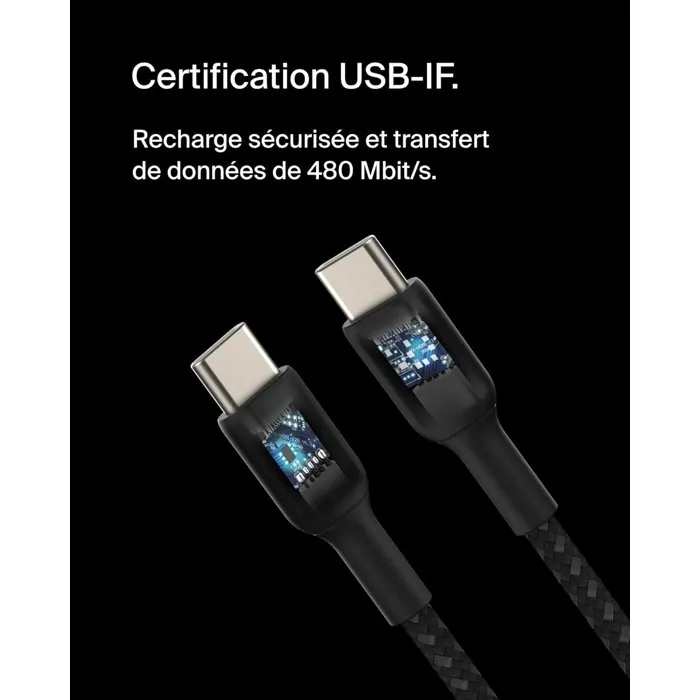 Belkin Cable USB-C a USB-C Trenzado, 0.15 m, Negro, para Carga y Datos, Rígido