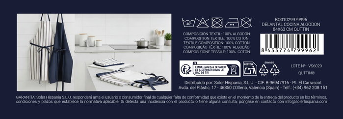 Quttin Set de 24 Delantales de Cocina de Algodón 84x63 cm