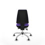 Silla de oficina Elche con mecanismo Asincro tapizada con Tela color Lila. Equipada con Base cromada, Sin brazos y Ruedas 65 mm parqué