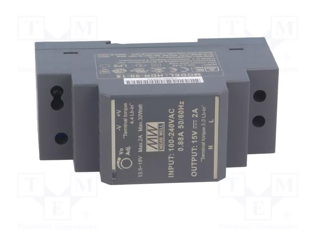 MEAN WELL HDR-30-15 Alimentador de impulso 30W 15VDC