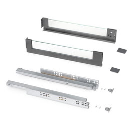 Emuca Cajón exterior Vertex 40kg con lateral de vidrio de altura 93mm, profundidad 450mm, Acero y Aluminio y Cristal, Gris antracita