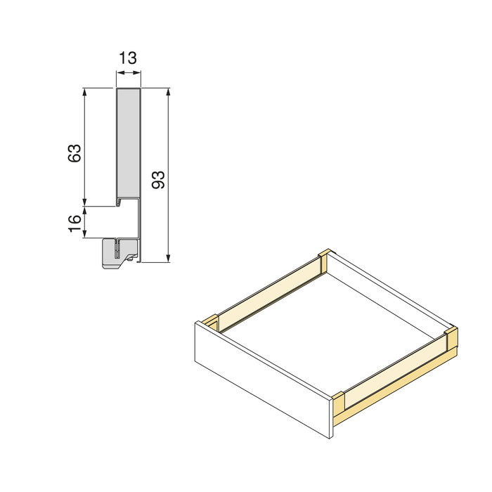 Emuca Cajón exterior Vertex 40kg con lateral de vidrio de altura 93mm, profundidad 450mm, Acero y Aluminio y Cristal, Gris antracita