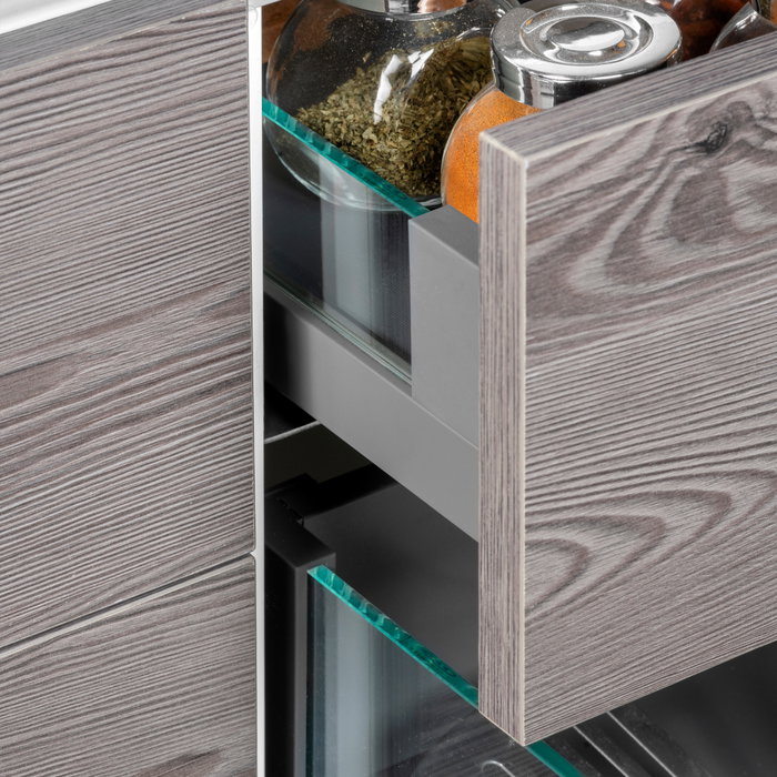 Emuca Cajón exterior Vertex 40kg con lateral de vidrio de altura 93mm, profundidad 450mm, Acero y Aluminio y Cristal, Gris antracita