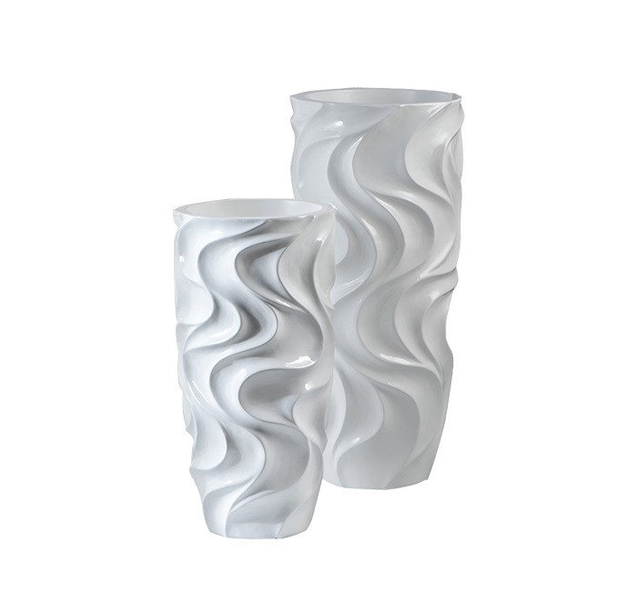 DKD Home Decor Macetero de Fibra de Vidrio Ondas Lacado Blanco 35x35x71 cm