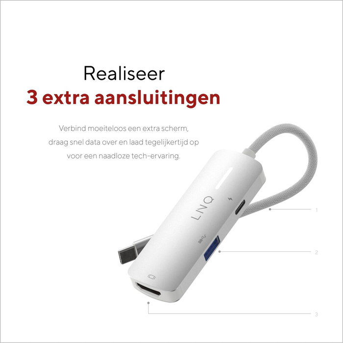 Linq Adaptador USB-C 3 puertos: 1x USB 3.2, 1x HDMI, 1x USB-C PD 140W - Gris Linq Adaptador USB-C 3 puertos: 1x USB 3.2, 1x HDMI, 1x USB-C PD 140W - Gris