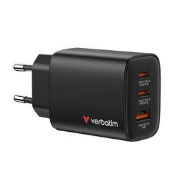 Verbatim Cargador de Pared Essentials GaN 65W 2xUSB-C 1xUSB-A Negro