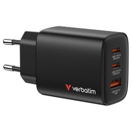 Verbatim Cargador de Pared GaN Essentials 65W con 2x USB-C y 1x USB-A