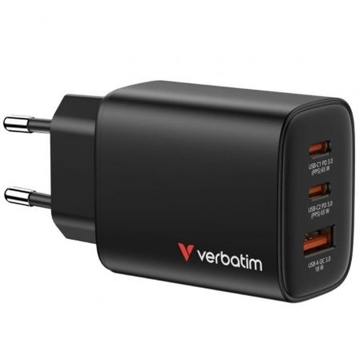 Verbatim Essentials GaN Charger 65W 2xUSB-C 1xUSB-A Negro