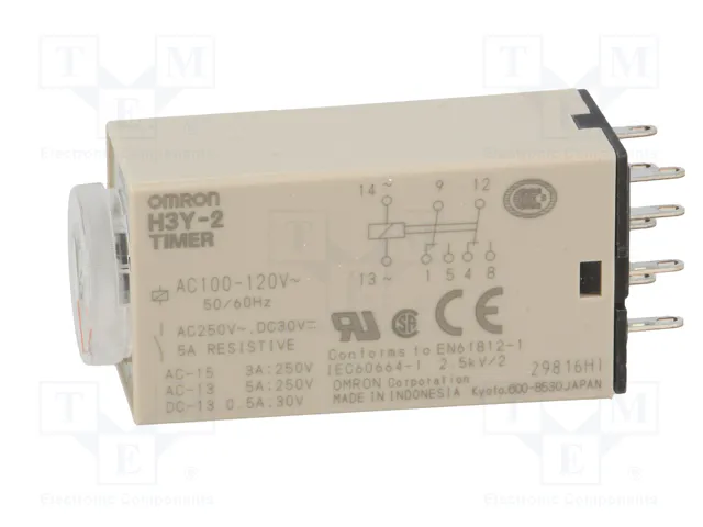 OMRON H3Y Relé de tiempo DPDT 100-120VAC 1s-30min