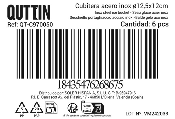 Inde Cubitera de Hielo Crocodile "Q" de Acero Inoxidable, 12 Unidades