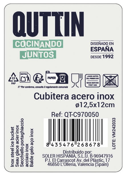 Inde Cubitera de Hielo Crocodile "Q" de Acero Inoxidable, 12 Unidades