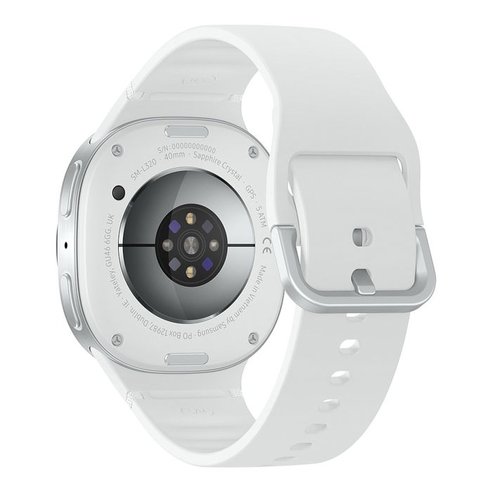 Samsung Galaxy Watch 8 40 mm Plateado Aluminio con Correa Blanca de Caucho, Super AMOLED, Wear OS, GPS, 32 GB, Resistencia al Agua 5 ATM, SM-L320