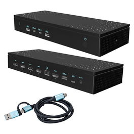 CA5MONITORDOCKPD Docking Station 13 en 1 con DisplayLink DL7400 - Estación de Acoplamiento para 5 Monitores (8K/4K), Carga 100W, 2.5G LAN, VESA, USB-C/A - Negro