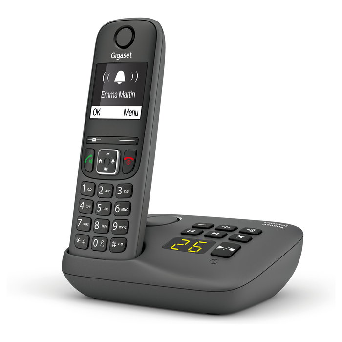 Gigaset AE690A Teléfono Inalámbrico DECT/Analógico con Altavoz, Contestador, Identificador de Llamadas, 100 Entradas, Pantalla 2", Color Antracita