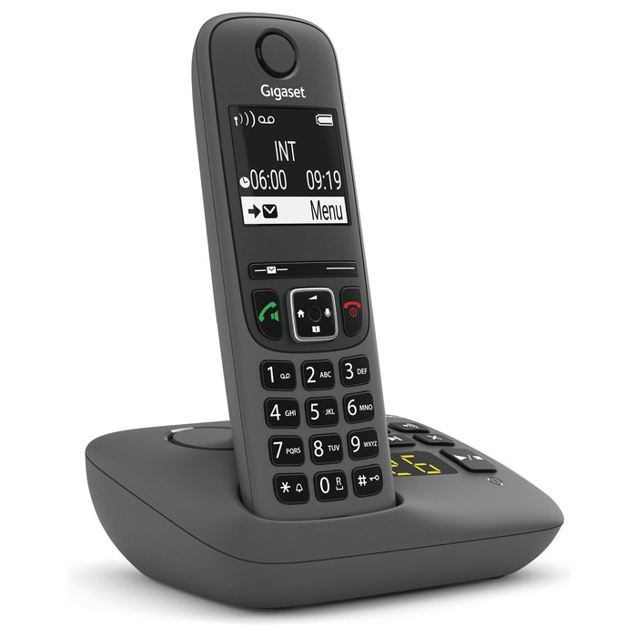 Gigaset AE690A Teléfono Inalámbrico DECT/Analógico con Altavoz, Contestador, Identificador de Llamadas, 100 Entradas, Pantalla 2", Color Antracita