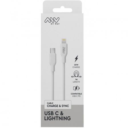Myway Cable USB 2.0 Tipo-C a Lightning MWUSC0023, Carga Rápida 20W, 480Mbps, 1m, Blanco